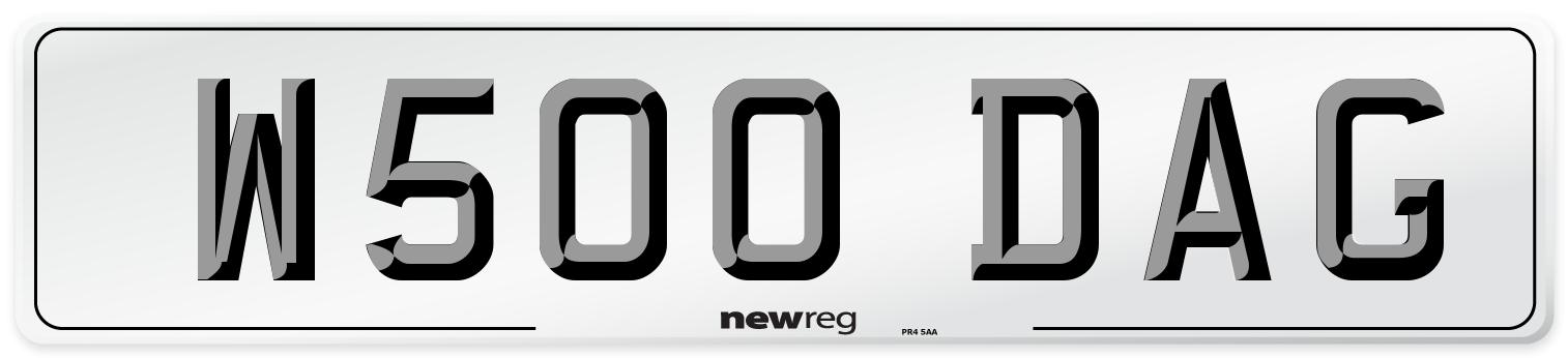 W500 DAG Number Plate from New Reg